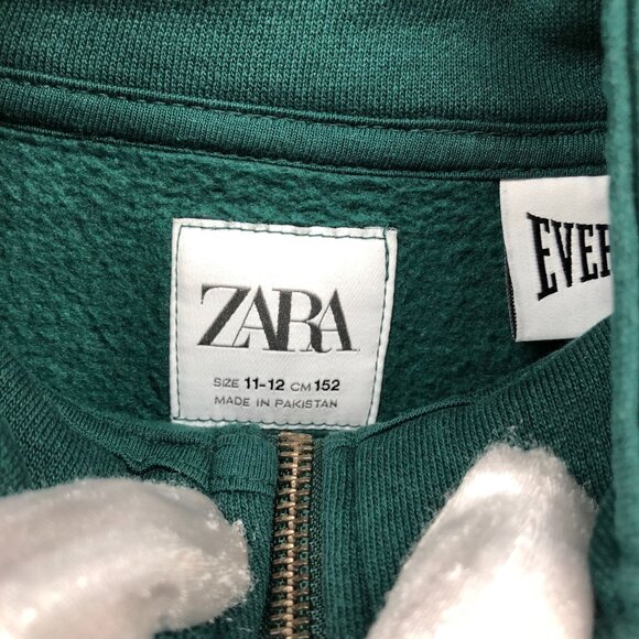 Zara x Everlast Kids Youth Size 11-12 Fleece Track Jacket Green Zip Sweatshirt - Picture 4 of 8